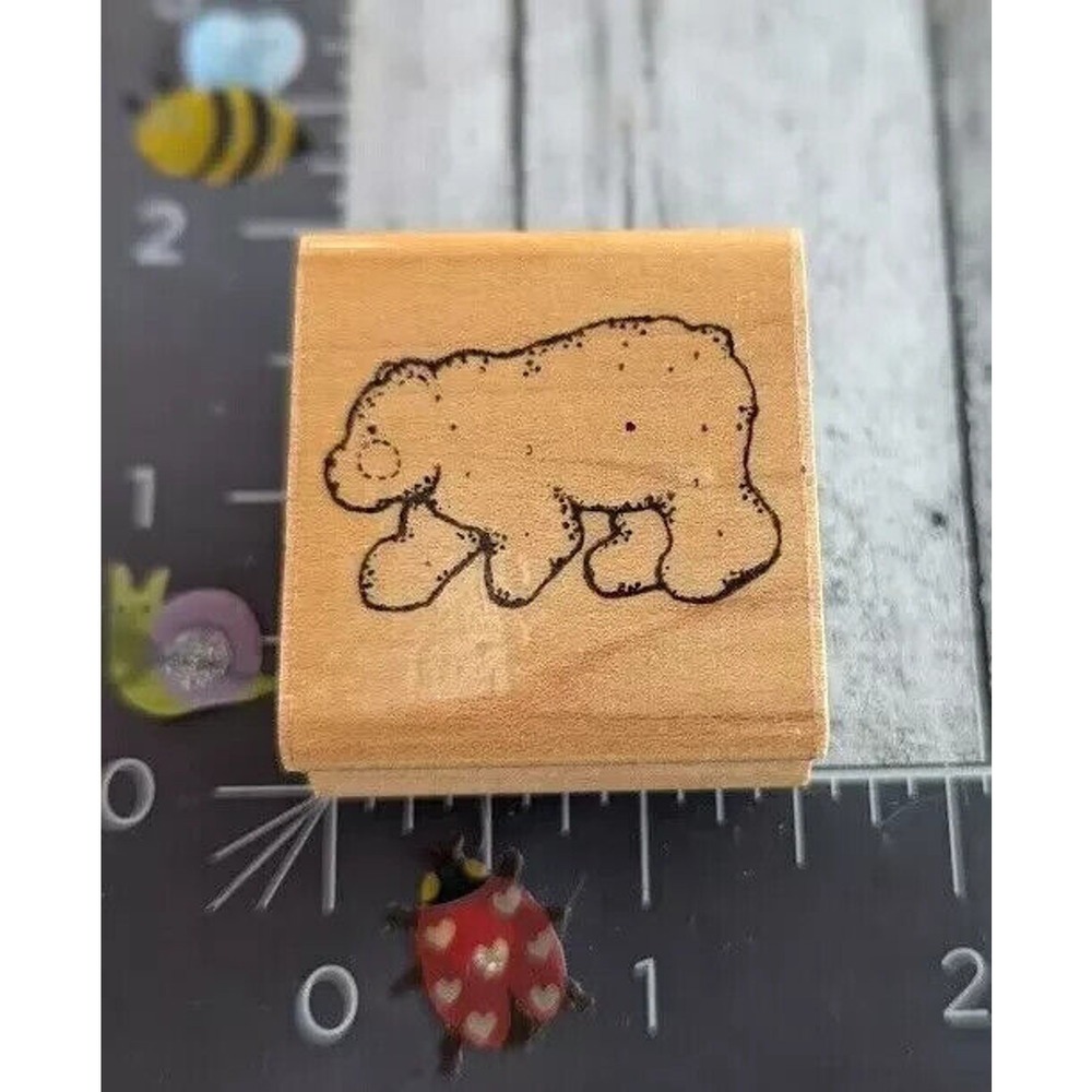 Dots Little Big Bear C196 Rubber Stamp Wood #B114